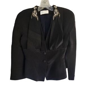 Badgley Mischka Jewel Trim Black Silk Jacket S